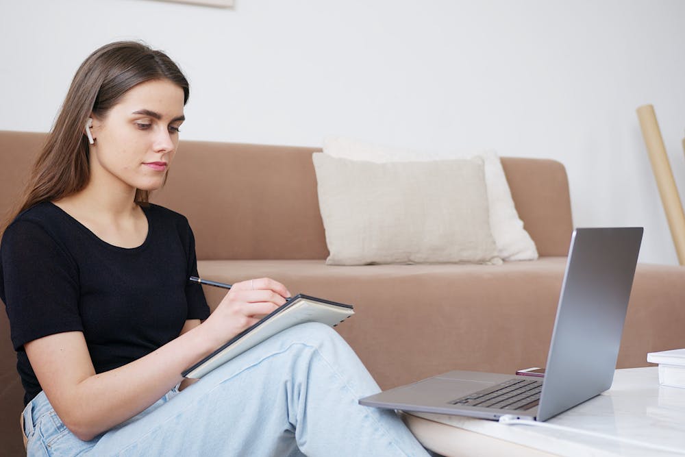 a woman researching online